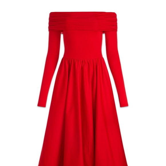Alice + Olivia Red Off-Shoulder Long Sleeve A-Line Dress - Picture 4 of 13